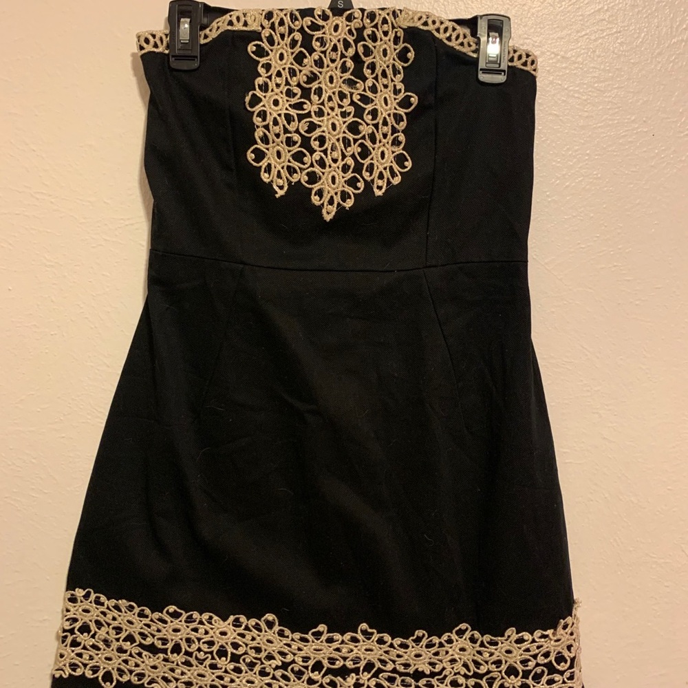 Strapless black and gold detailed dress